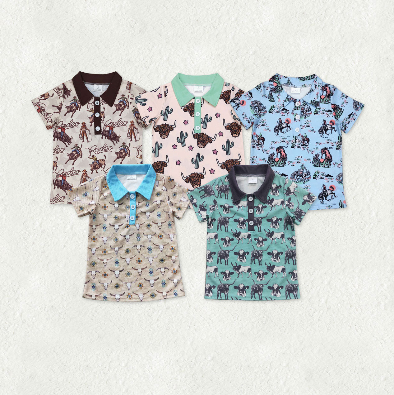 Sibling Baby Boys Short Sleeve Buttons Horse Rodeos Cows Western Polo Shirts Top