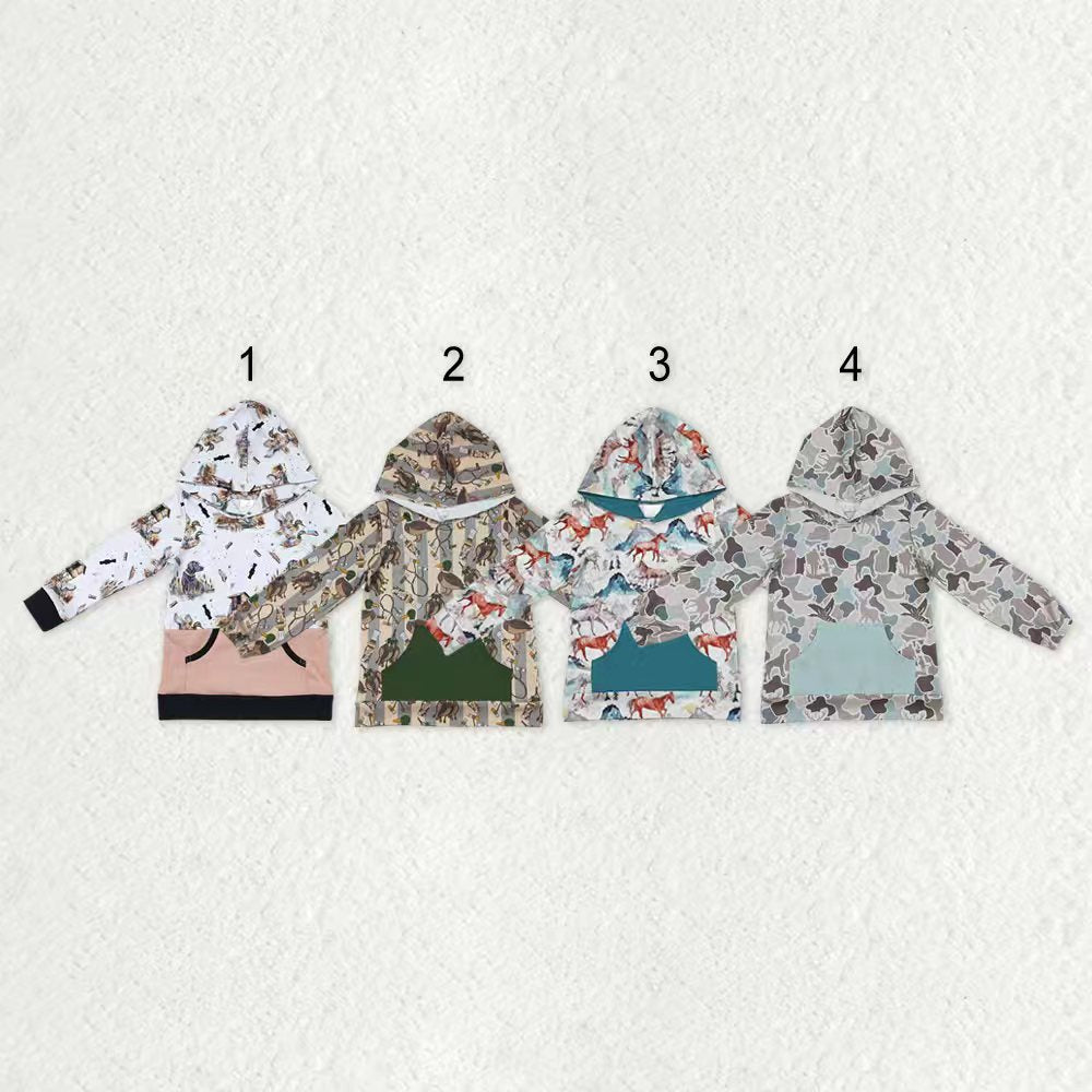 Sibling Baby Boys Western Camo Ducks Dogs Horse Long Sleeves Pocket Hoodies Tops