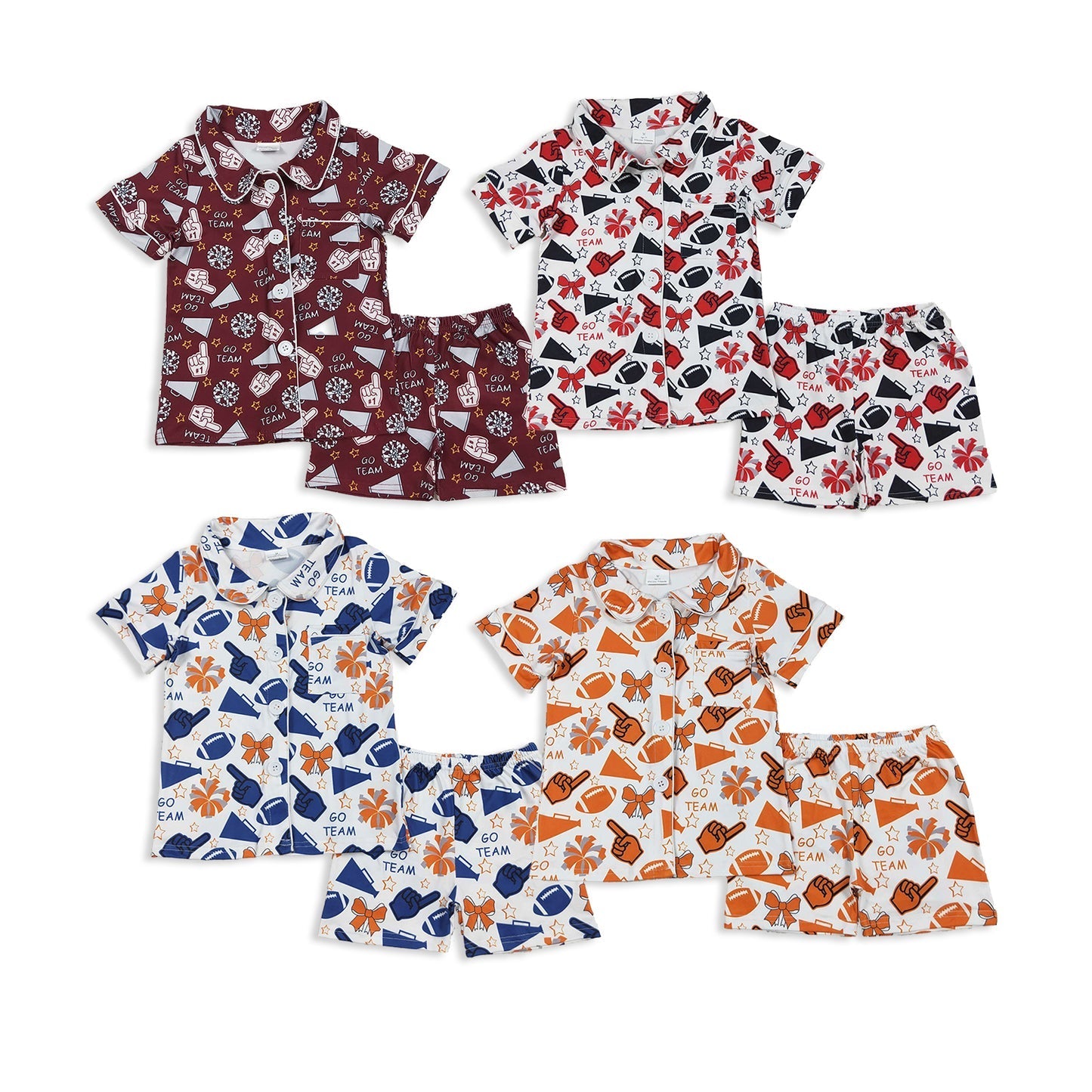 Sibling Baby Girls Footballs Go Team Button Top Shorts Pajamas Sets