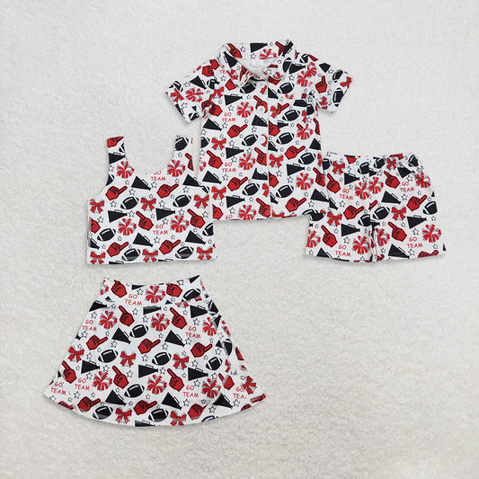 Sibling Baby Girls Go Team Footballs Bows Yoga Skorts Set Button Shorts Pajamas Set
