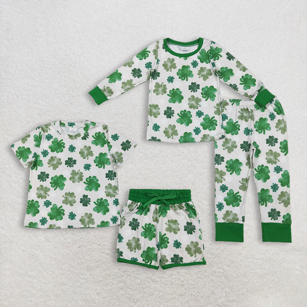 Sibling Baby Girls Green Clovers Top Short Pants St Patrick Pajamas Clothes Sets