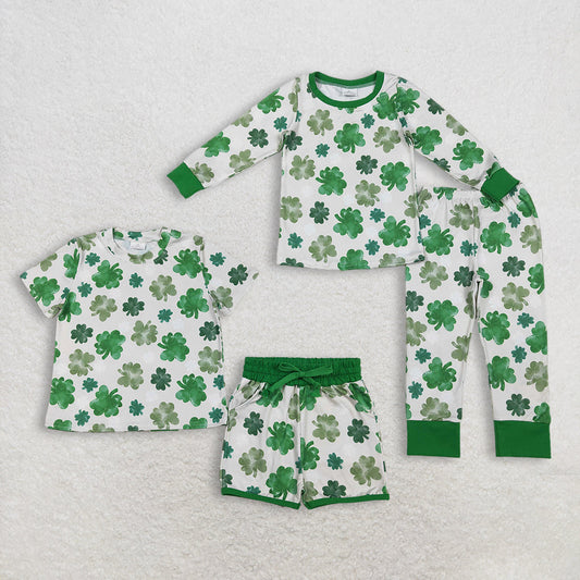 Sibling Baby Girls Green Clovers Top Short Pants St Patrick Pajamas Clothes Sets
