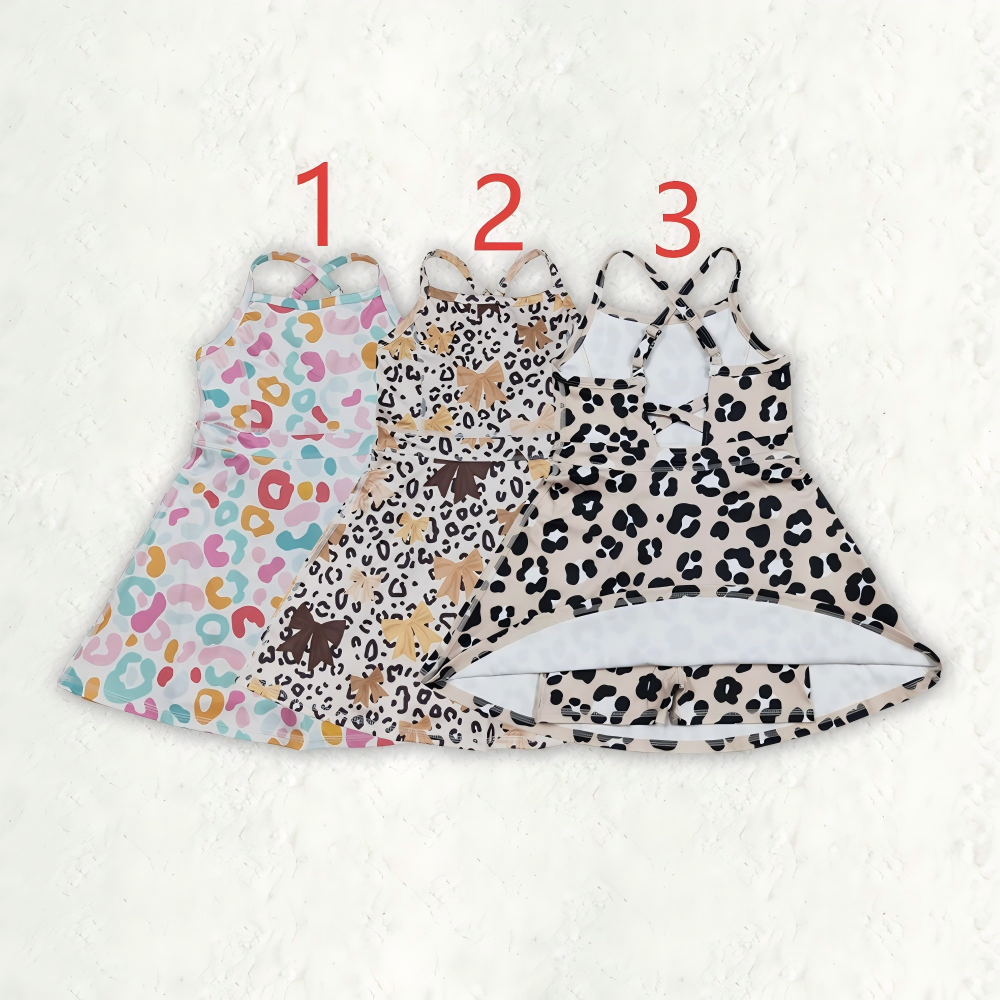 Sibling 3 Colors Baby Girls Colorful Leopard Shorts Yoga Active Knee Length Dresses