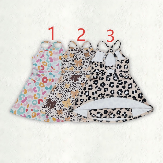 Sibling 3 Colors Baby Girls Colorful Leopard Shorts Yoga Active Knee Length Dresses