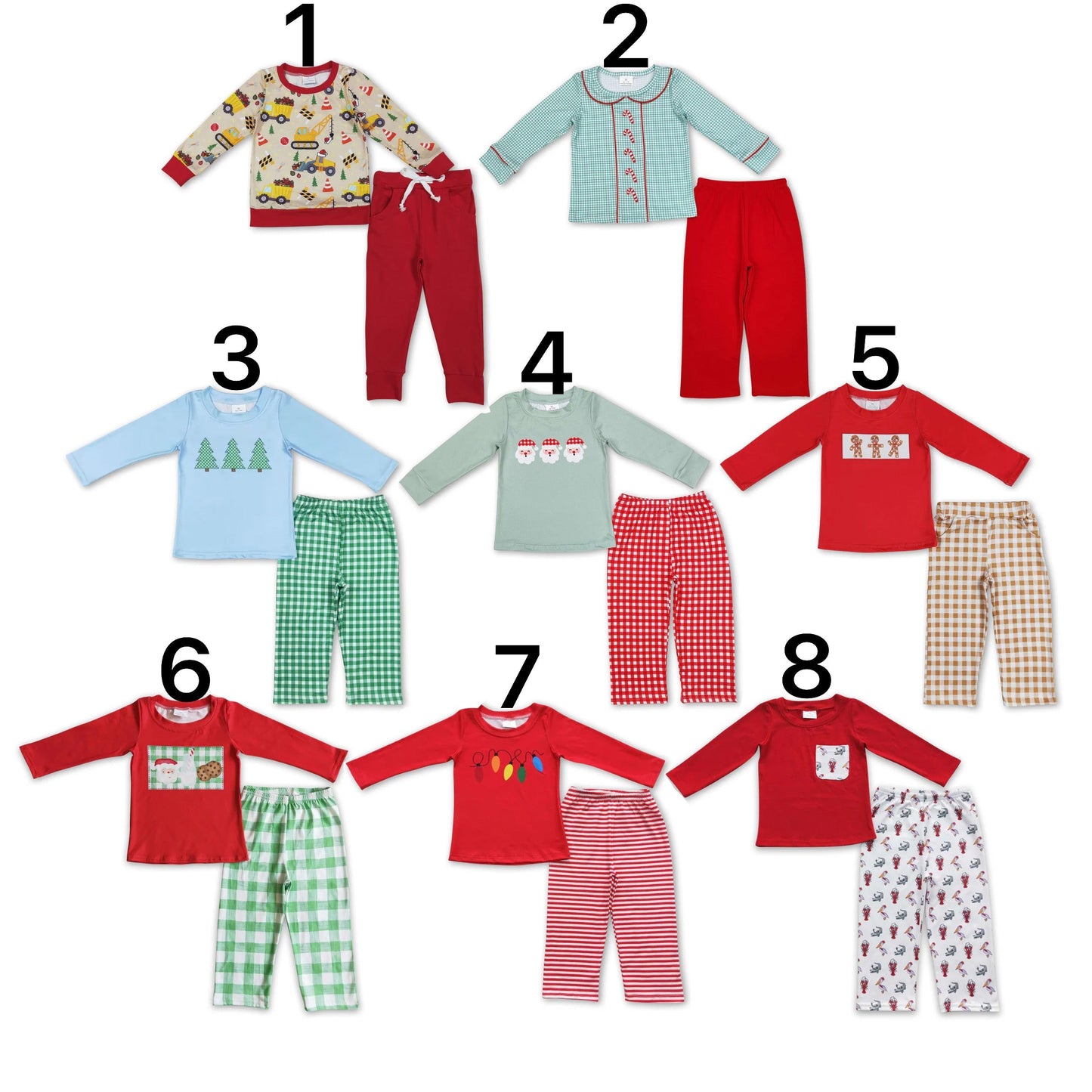 Sibling Baby Boys Long Sleeves Santa Candy Cane Plaid Top Pants Christmas Sets