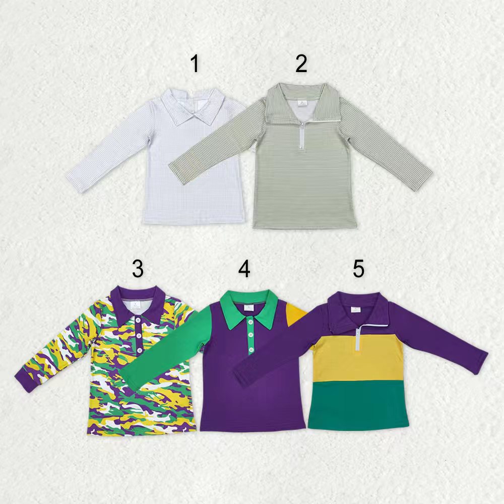 Sibling Baby Boys Boutique Mardi Gras Long Sleeves Half Zipper Button Pullovers Tops