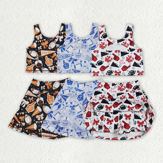 Sibling Baby Girls Sleeveless Bows Plaid Cheer Vest Top Yoga Athletic Skorts Team Sets