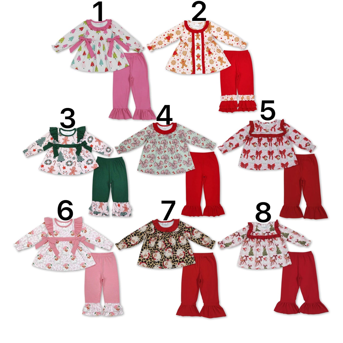 Sibling Baby Girls Long Sleeves Gingerbread Santa Plaid Tunic Ruffle Pants Christmas Sets