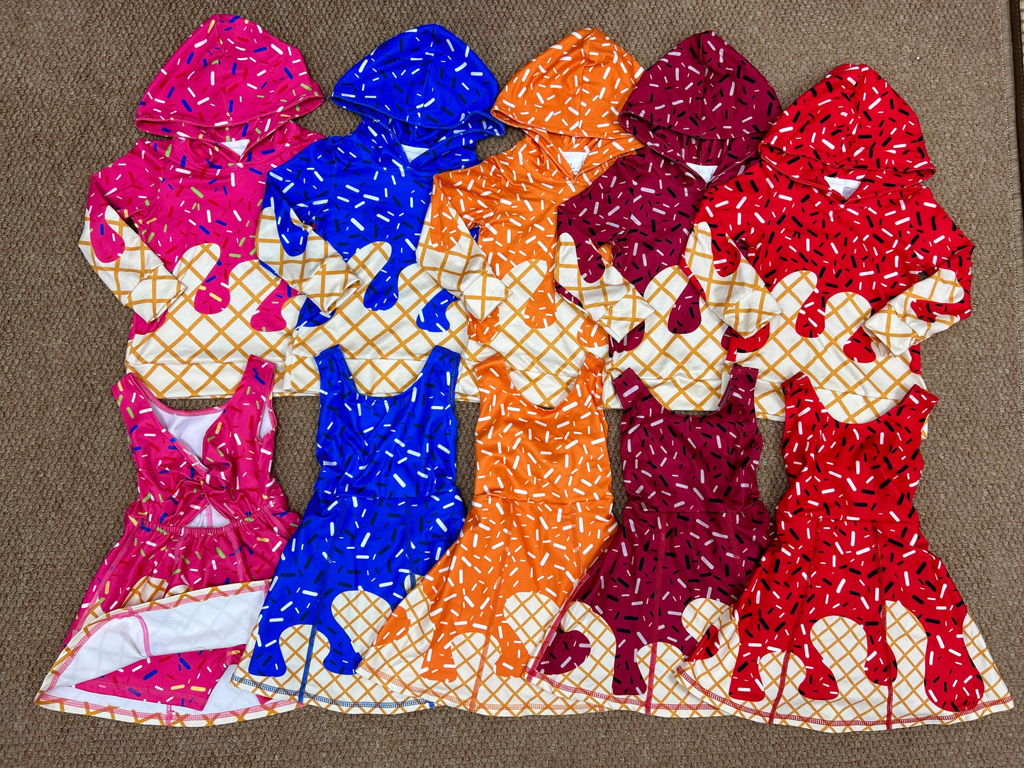 Sibling Baby Kids Red Drip Team Hoodies Top Yoga Short Knee Length Dresses