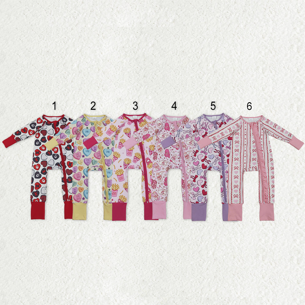 Sibling Baby Kids Colorful Hearts Bows XOXO Valentines Two Way Zip Convertible Rompers