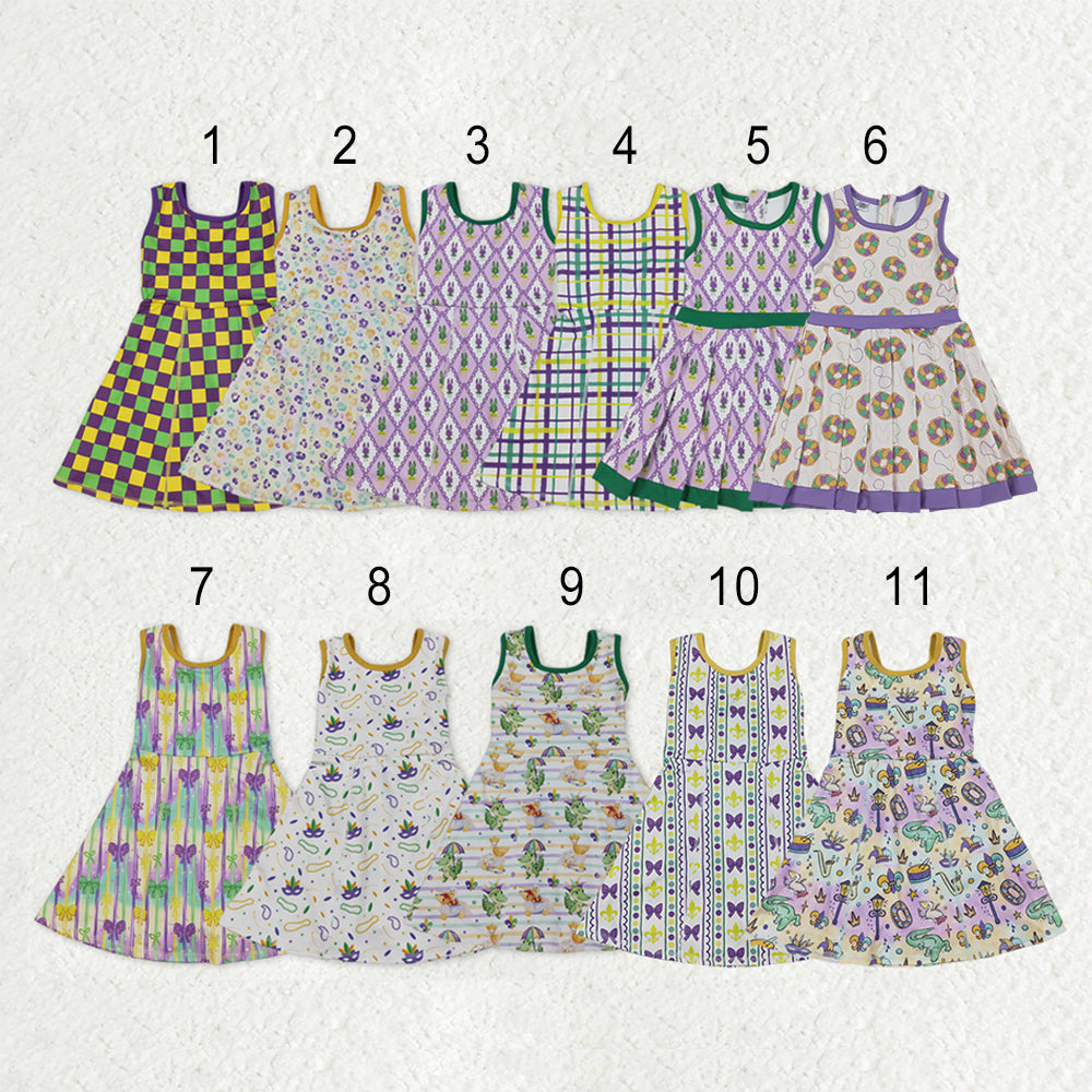 Sibling Baby Girls Sleeveless Mardigras Yoga Active Shorts Knee Length Dresses