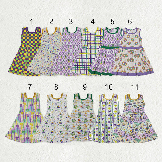 Sibling Baby Girls Sleeveless Mardigras Yoga Active Shorts Knee Length Dresses