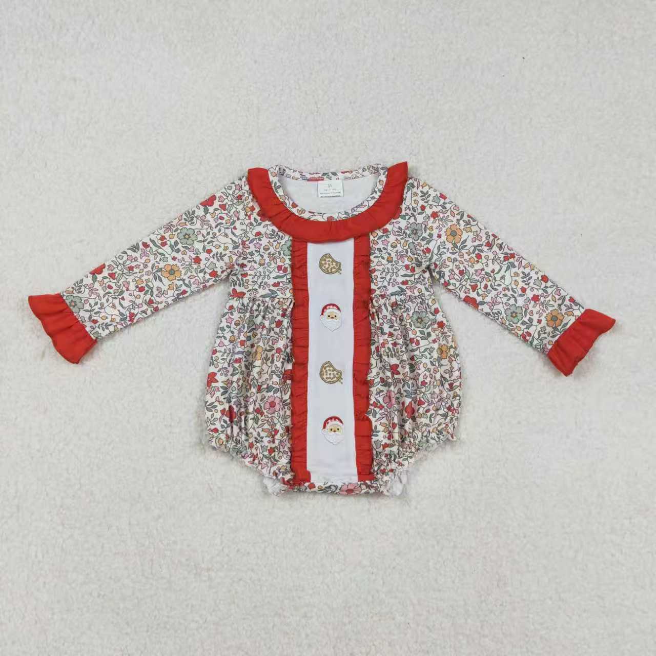 Sibling Embroidery Santa Cookie Baby Girls Floral Christmas Clothes Sets Rompers Knee Length Dresses