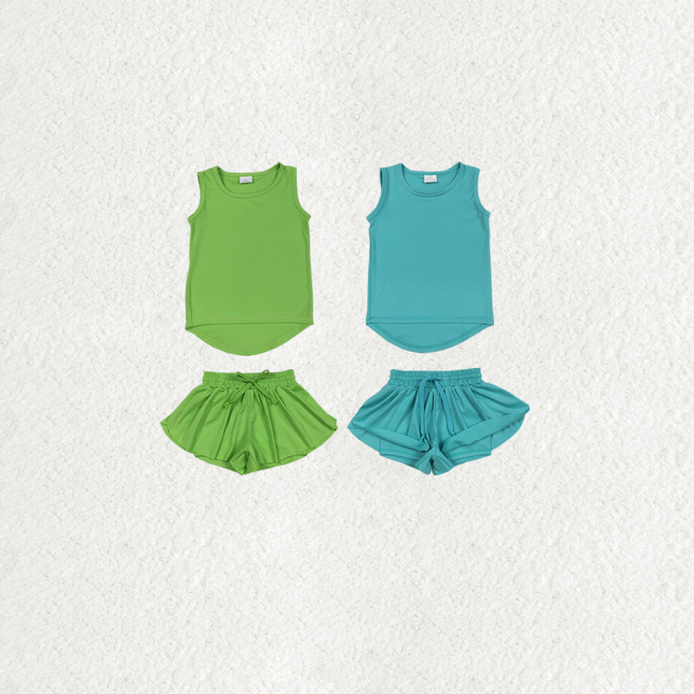 Sibling Baby Girls Sleeveless Colorful Yoga Vests Top Ruffle Shorts Set