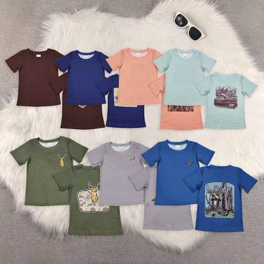 Sibling Baby Boys Short Sleeves Dog Deer Ducks Western Hunting Tee Shirts Tops