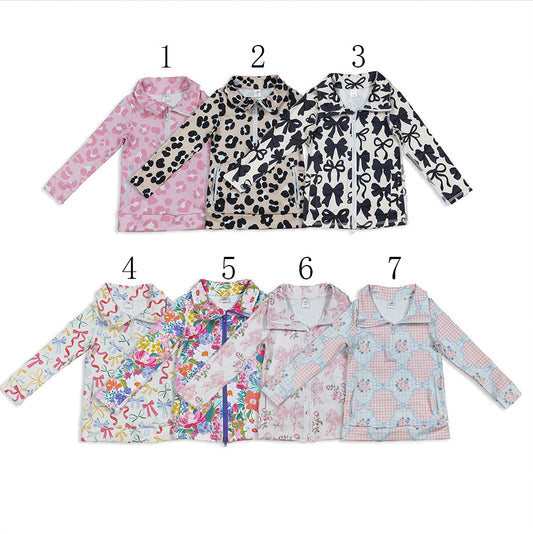 Sibling Baby Girls Flowers Bows Pockets Zipper Yoga Active Pullovers Top