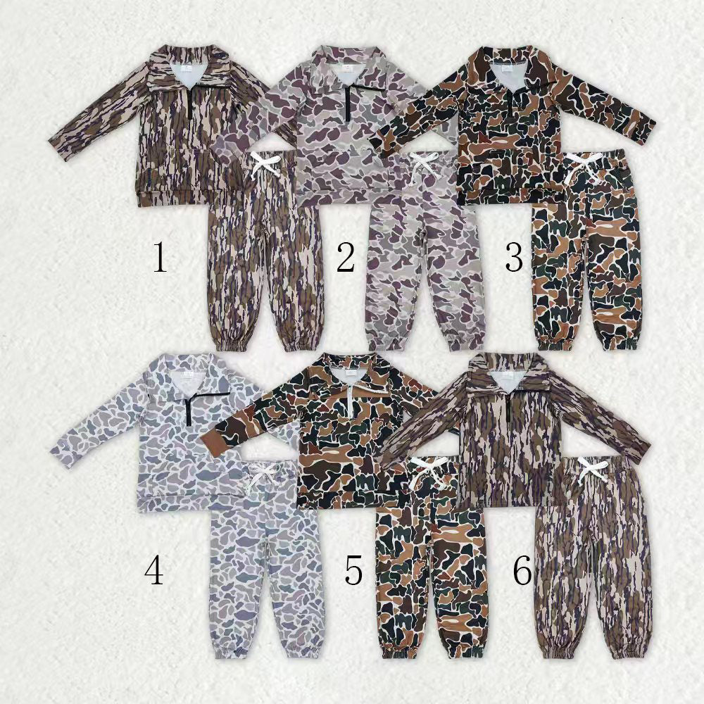Sibling Baby Boys Camo Zipper Pullover Top Pockets Jogger Pants Southern Clothes Sets