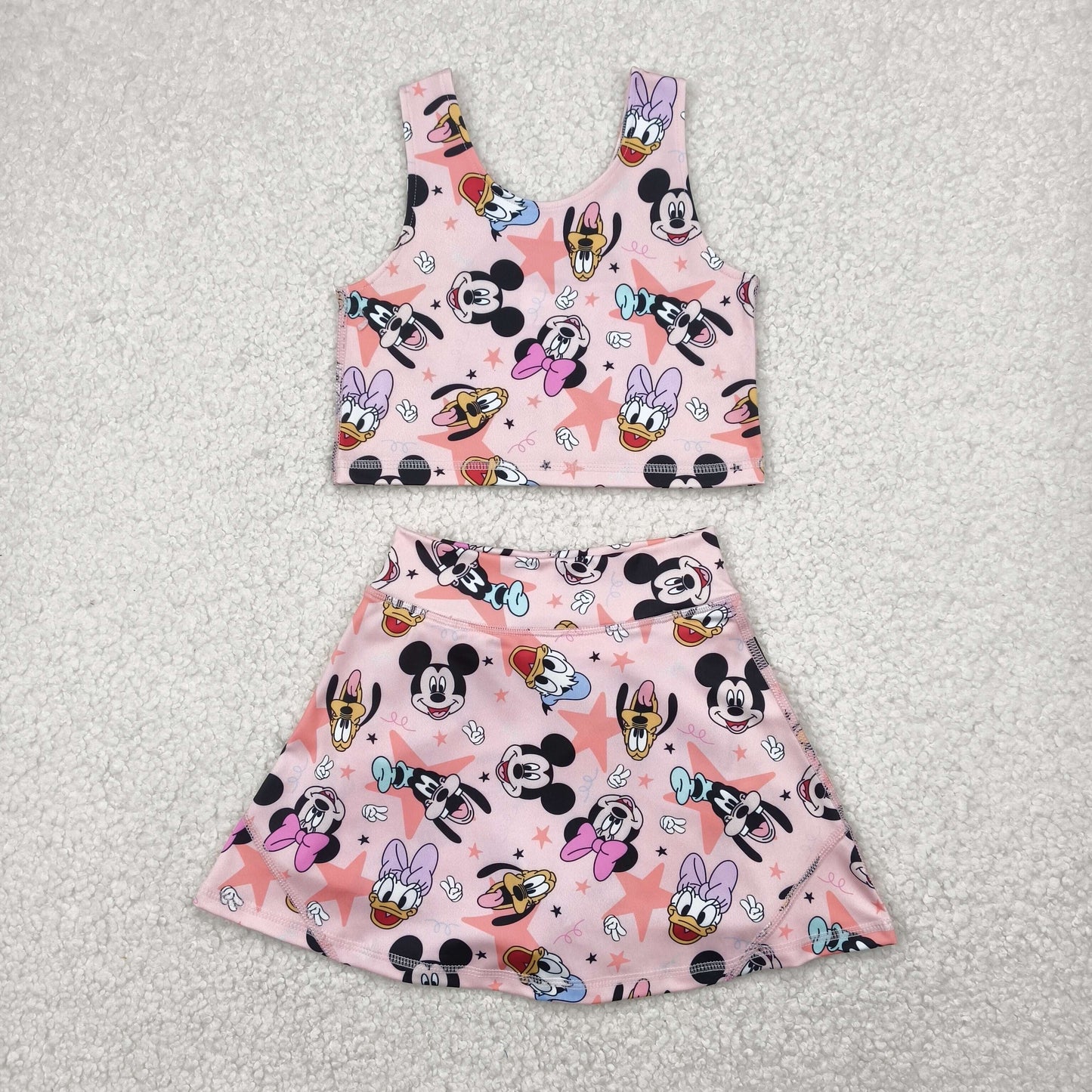 Sibling Baby Girls Cartoon Mouse Ducks Top Skorts Yoga Activity Wear Sets