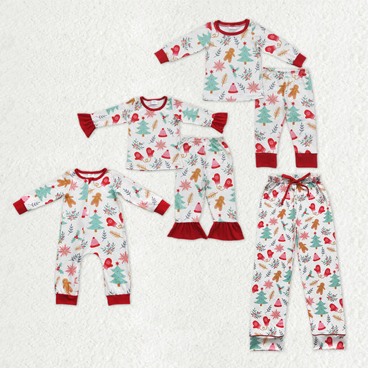 Sibling Baby Kids Trees Snowflake Top Pants Christmas Pajamas Sets Zipper Footie Rompers