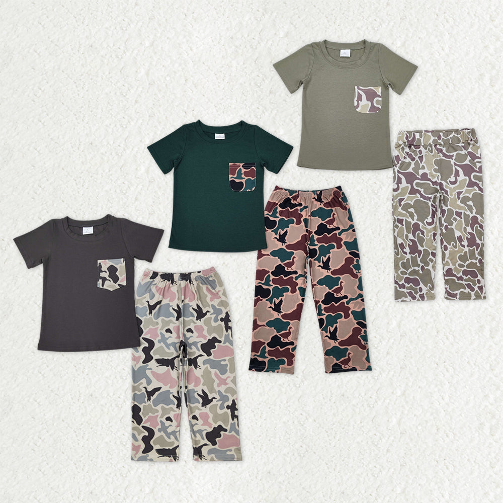 Sibling Baby Boys Short Sleeve Pocket Top Southern Hunting Camo Pants Clothes Sets