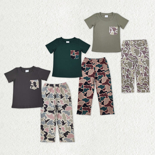 Sibling Baby Boys Short Sleeve Pocket Top Southern Hunting Camo Pants Clothes Sets