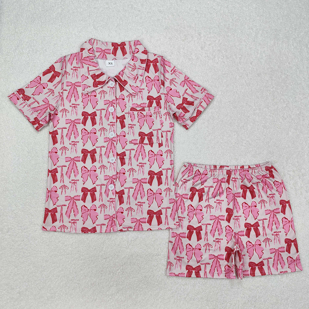 Sibling Adult Women Baby Girls Pink Bows Pockets Jumpsuits Rompers Pajamas Sets