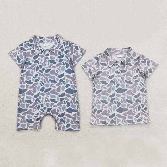 Sibling Baby Boys Short Sleeves Gray Camo Button Polo Shirts Top Rompers