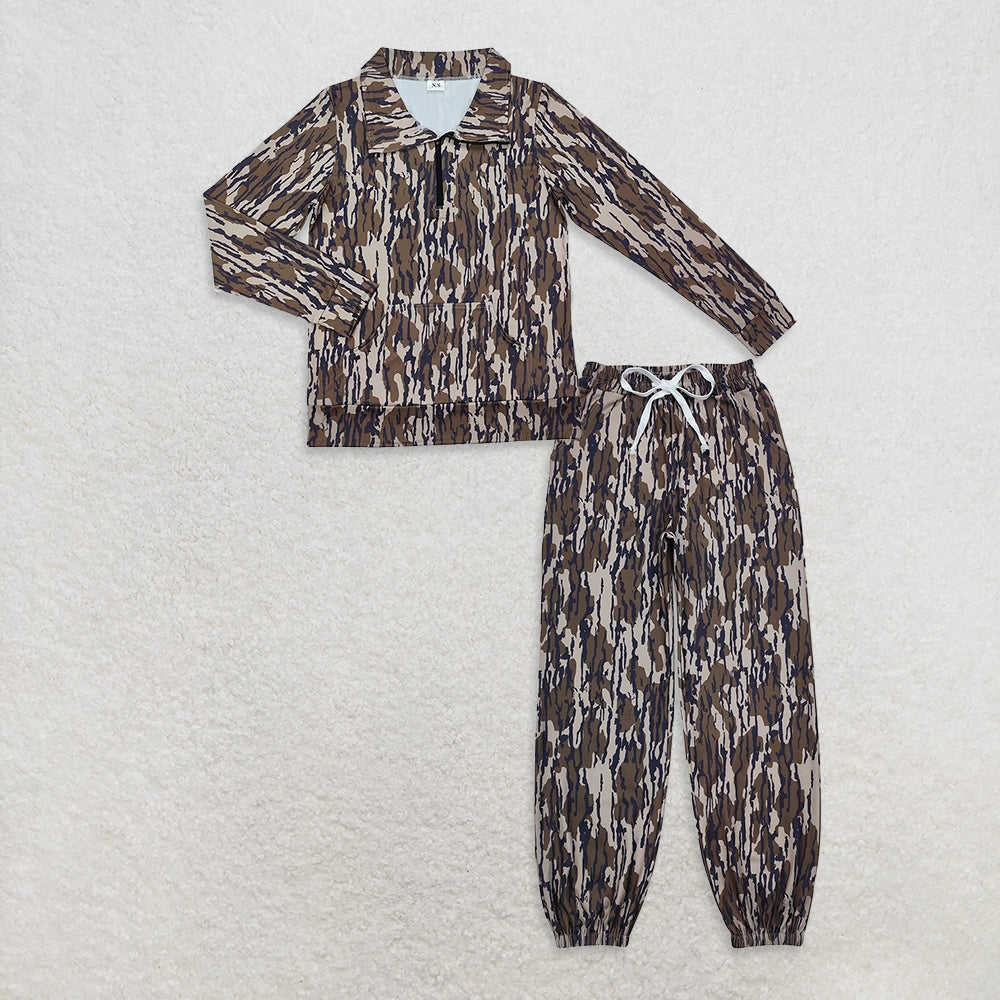 Sibling Adult Women Olive Camo Top Pockets Jogger Yoga Active Clothes Sets