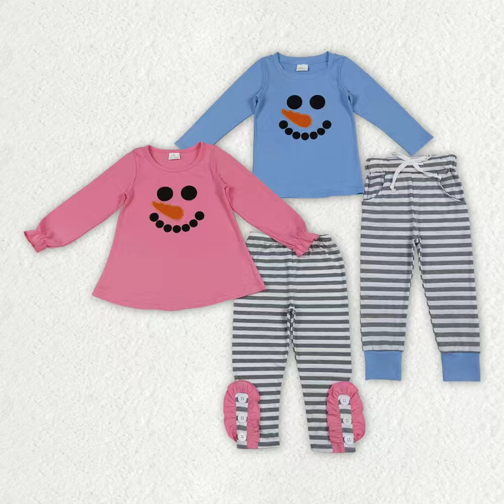 Sibling Baby Boys Girls Embroidery Snowmen Top Stripe Leggings Pants Christmas Clothes Sets