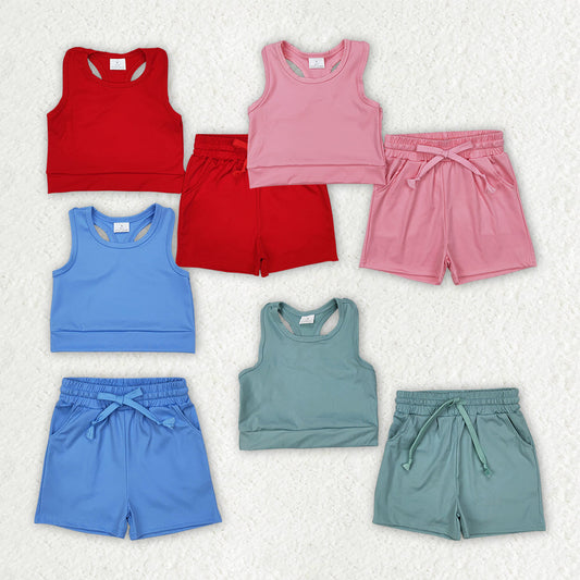 Sibling 4 colors Baby Girls Vest Top Yoga Sports Shorts Outfits