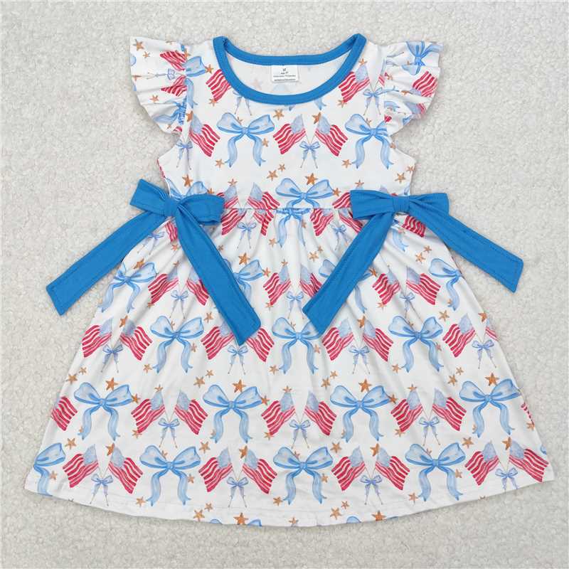 Sibling Baby Kids 4th of July Flags Pocket Shirts Shorts Outfits Knee Length Dresses