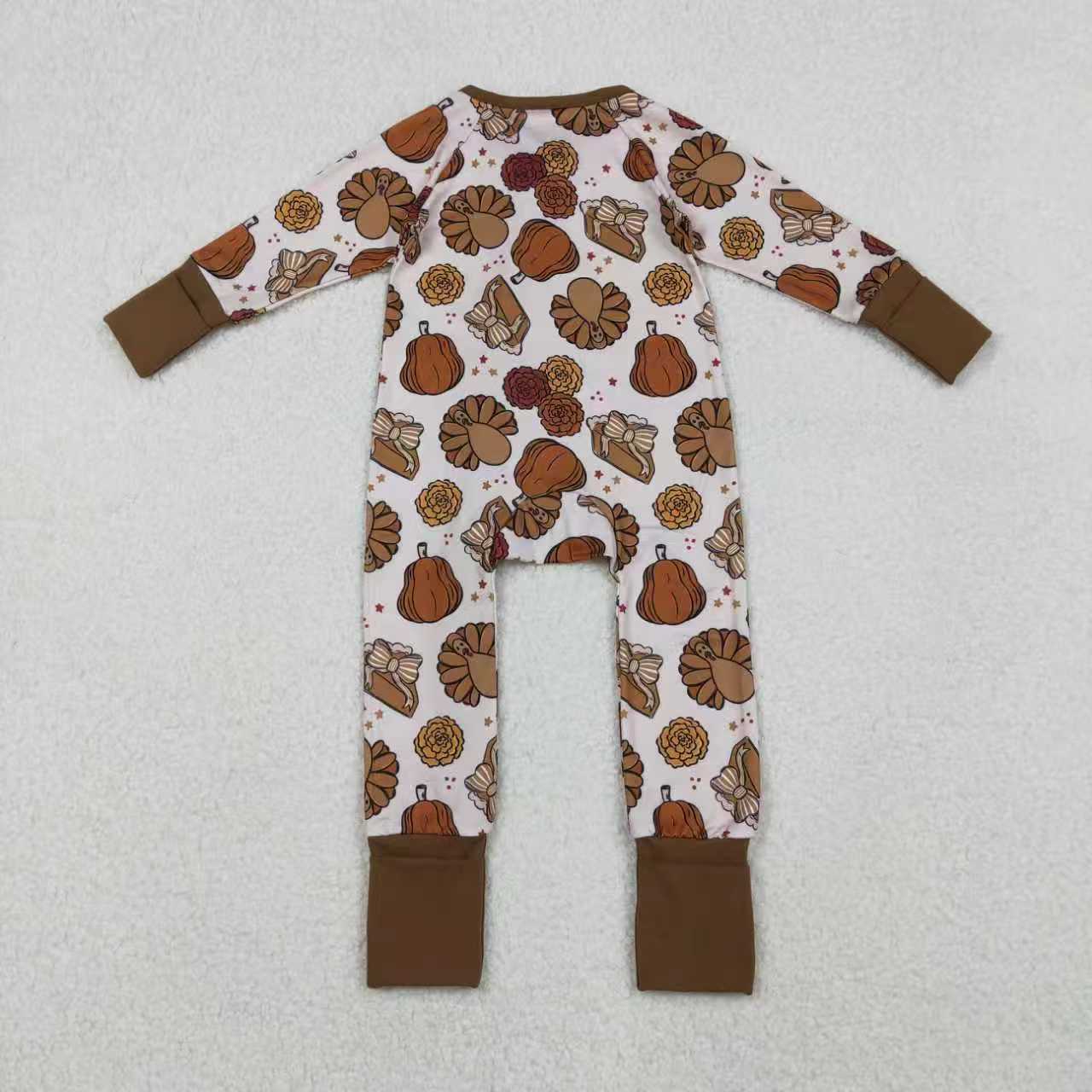 Sibling Baby Girls Turkey Pumpkins Top Pants Thanksgiving Pajamas Sets Zipper Footie Rompers