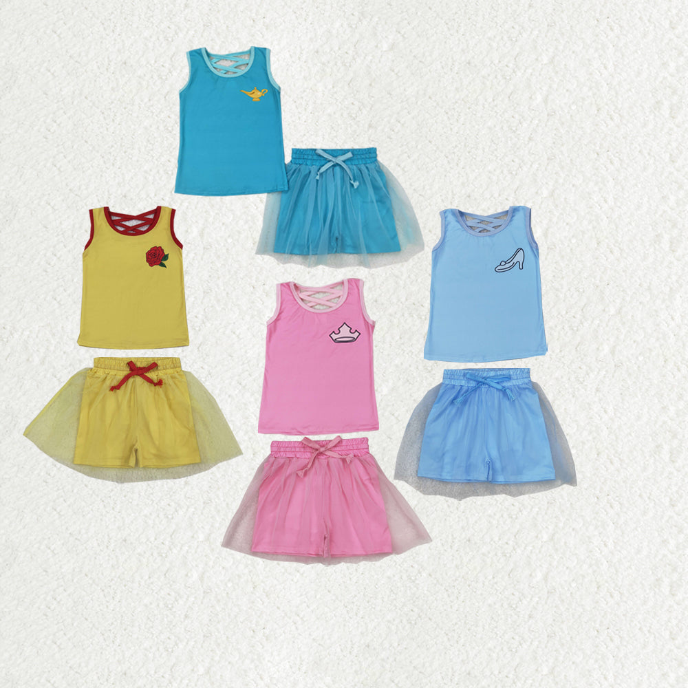 Sibling Baby Girls Sleeveless Princess Vest Shirt Tassel Short Skirt Clothes Sets