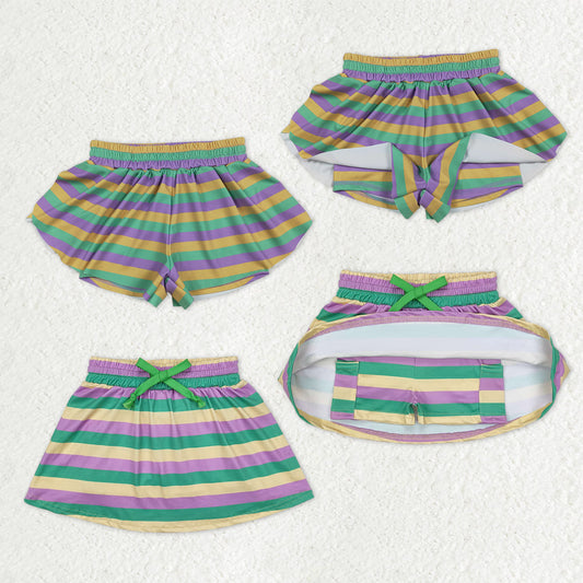 Sibling Baby Girls Mardigras Stripes Ruffle Shorts Skirt Shorts Bottom