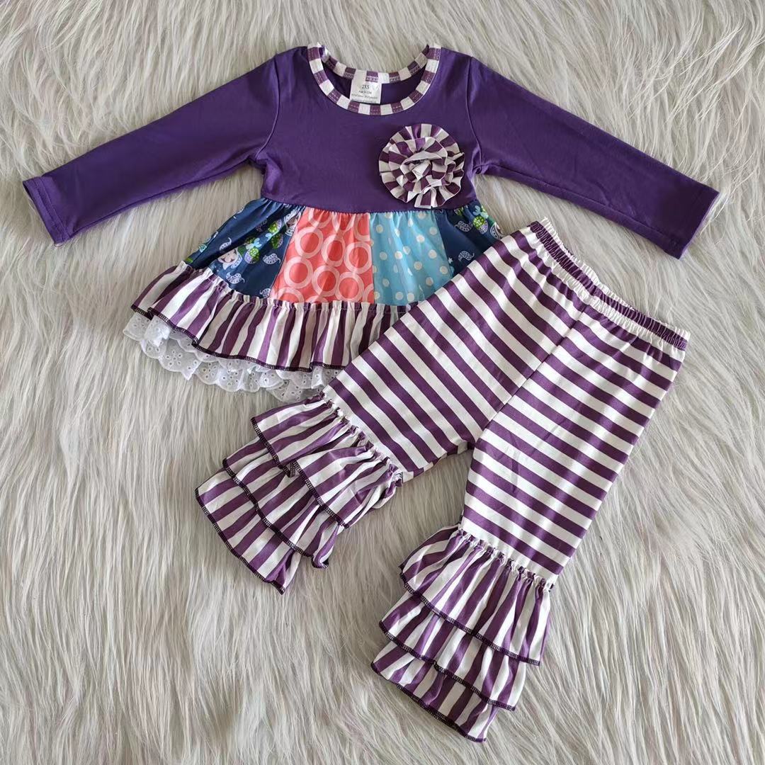 6 A22-27  girl purple stripe winter long sleeve set-promotion 2023.12.23