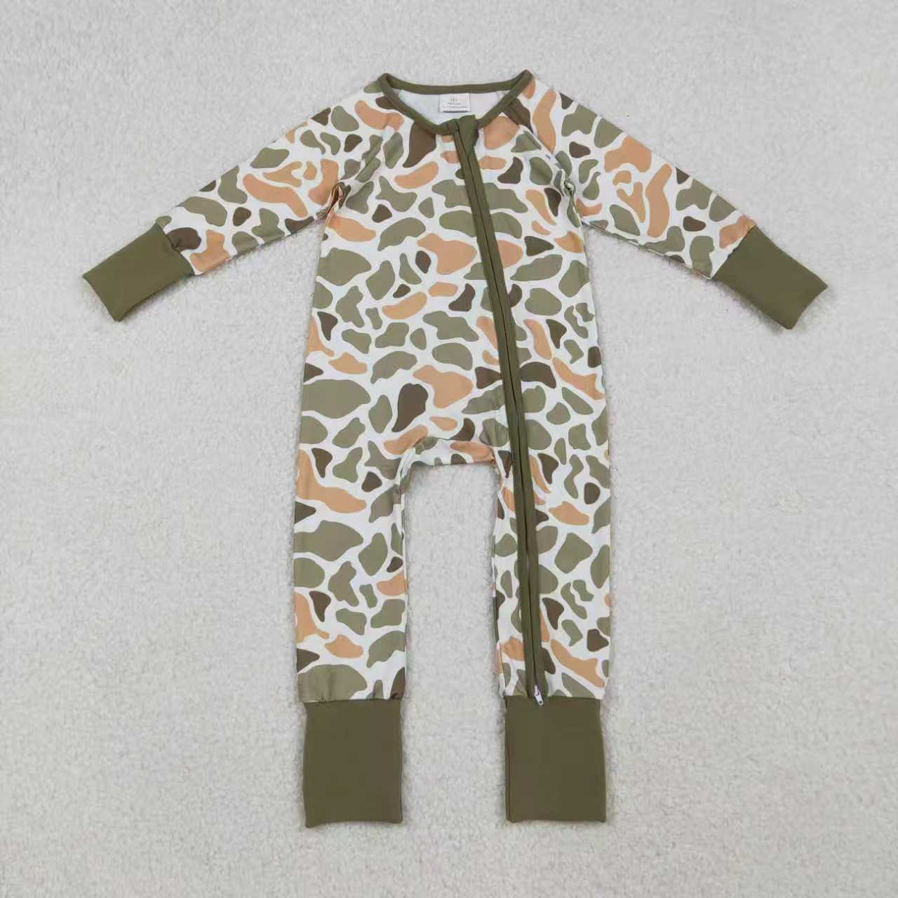 Sibling Baby Boys Green Khaki Camo Pants Southern Pajamas Sets Zipper Rompers