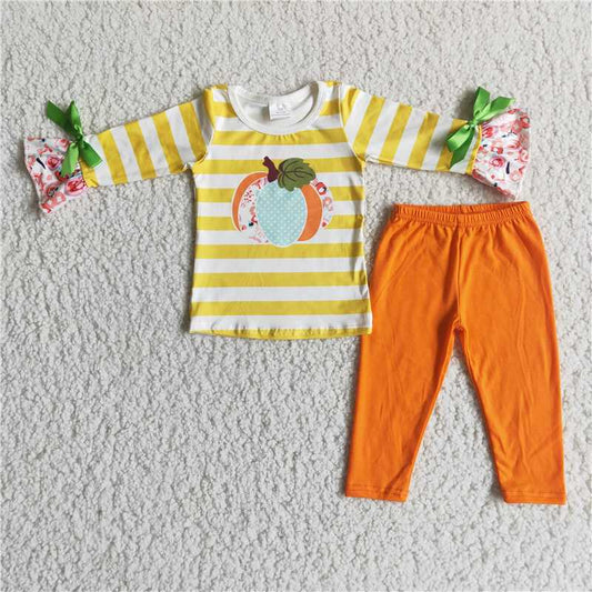 girls cute pumpkin printed suits 6 A10-14