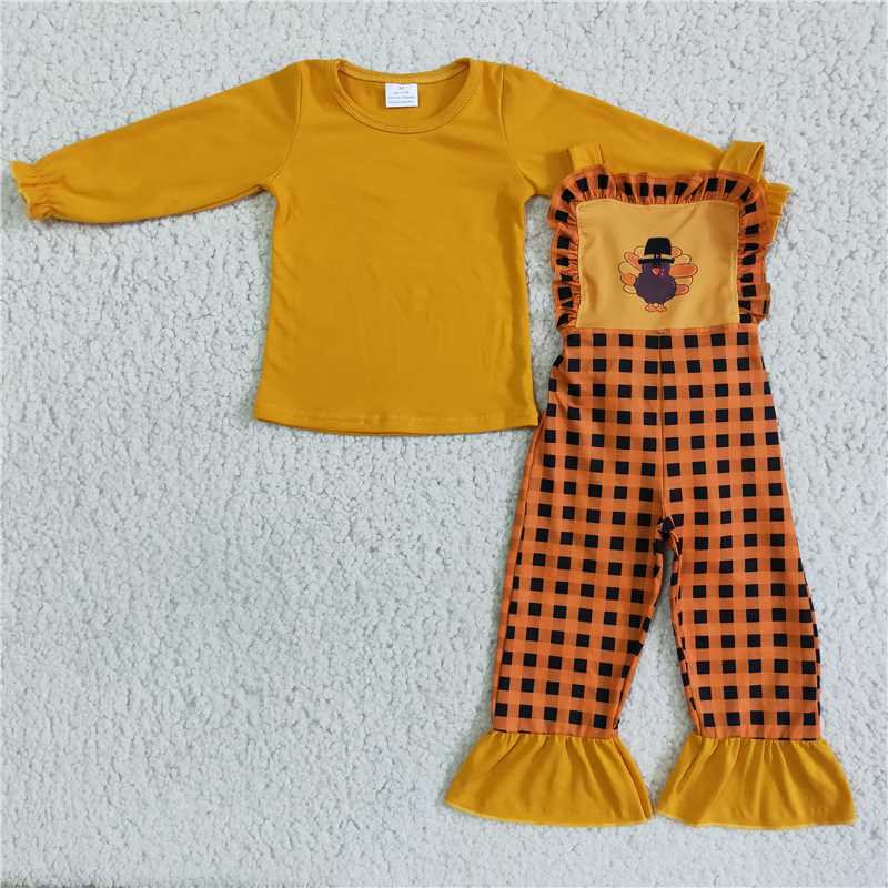 girls thanksgiving turkey suspender overalls 6 A10-18