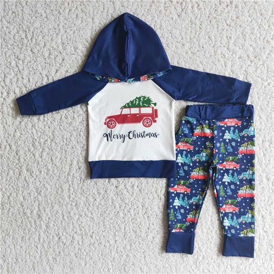 6 A12-13 boys Xmas tree truck hoodies tops bottoms sets-promotion 2023.10.23