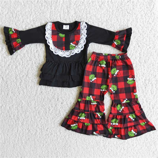 Xmas black Tops plaid bottoms Set 6 A12-29