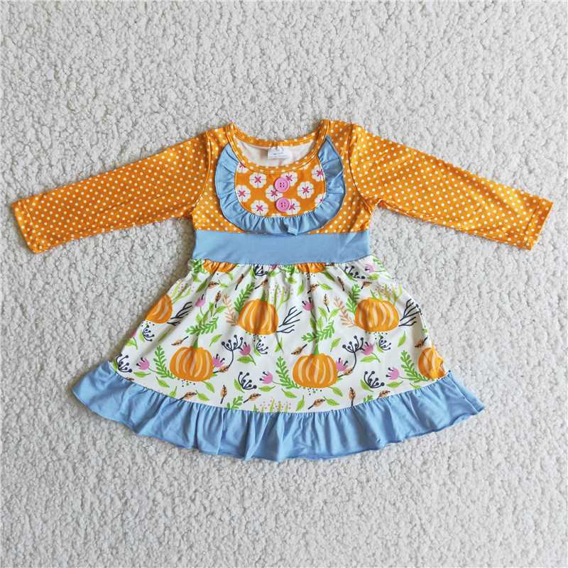 kids pumpkin floral long sleeve Dress 6 A12-30