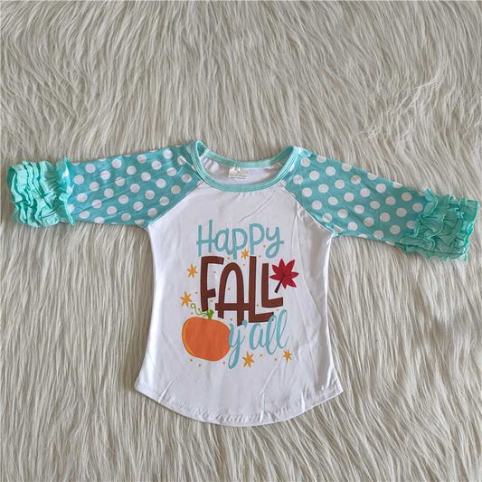 girls happy fall blue sleeve T-shirt 6 A13-11