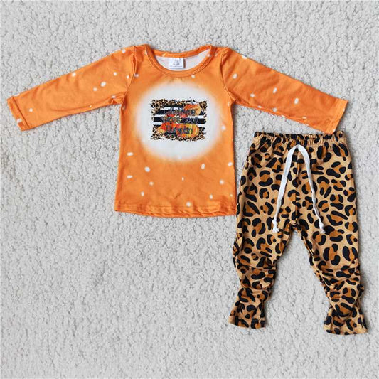 Fall pumpkin Tops leopard Leggings Sets 6 A14-20