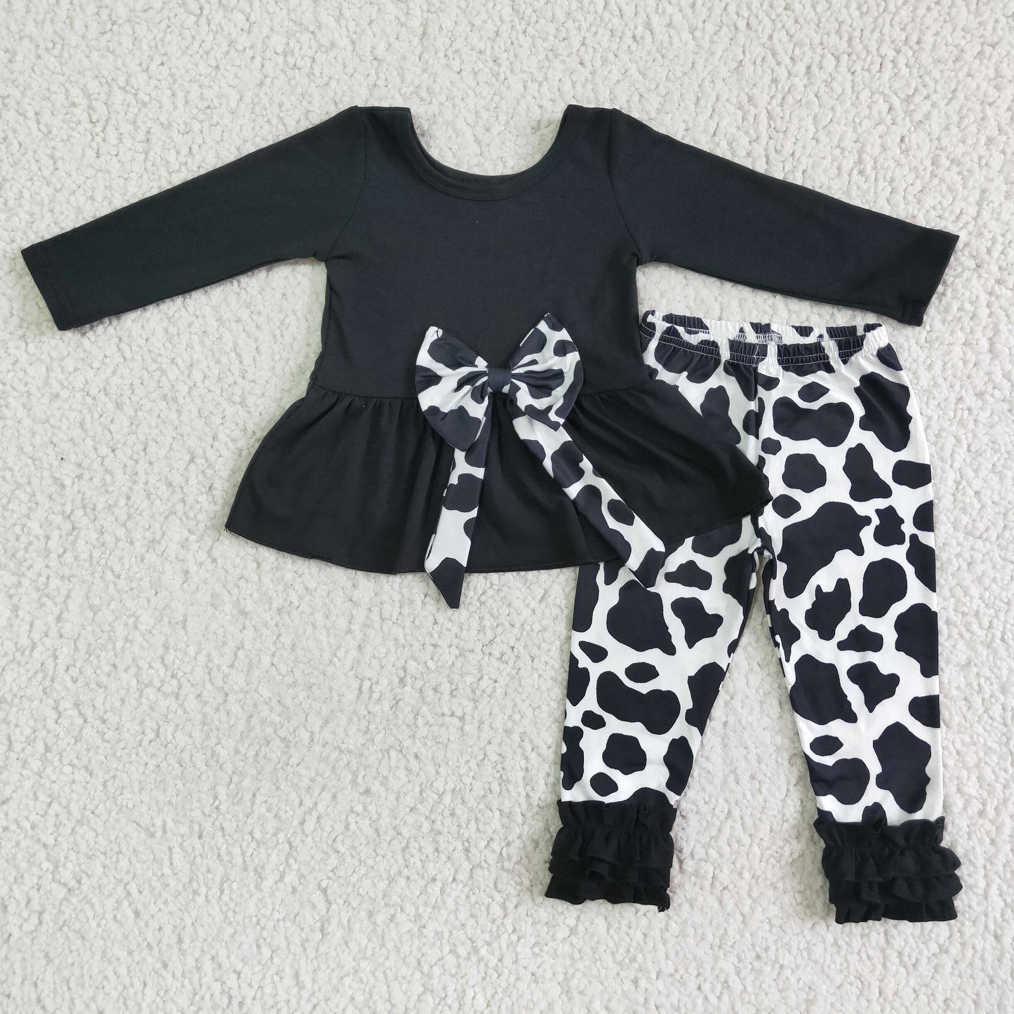 6 A16-26 girl black cow bow winter long sleeve set-promotion 2023.10.30