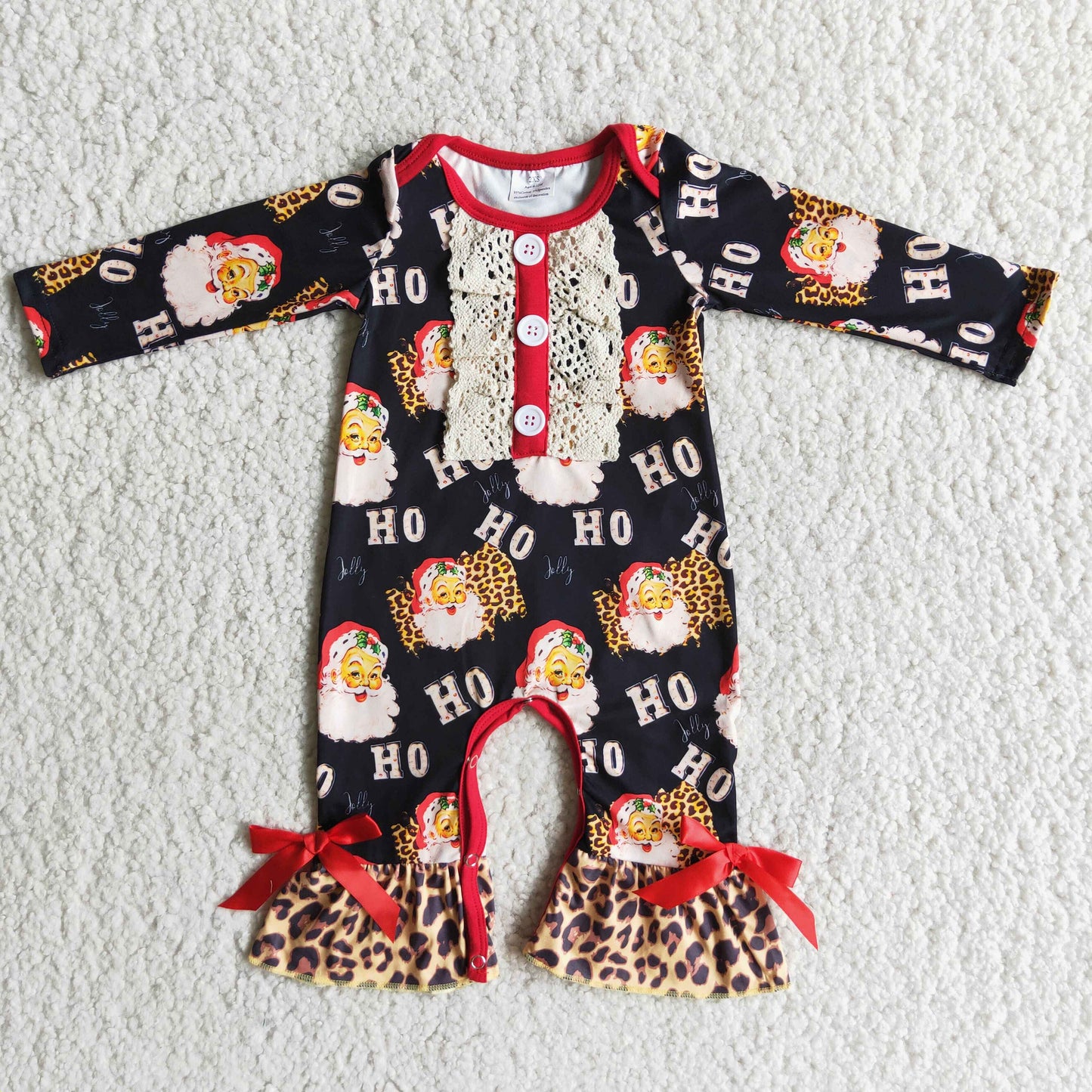 6 A19-17 baby girl Chriatmas santa leopard print romper-promotion 2023.10.30