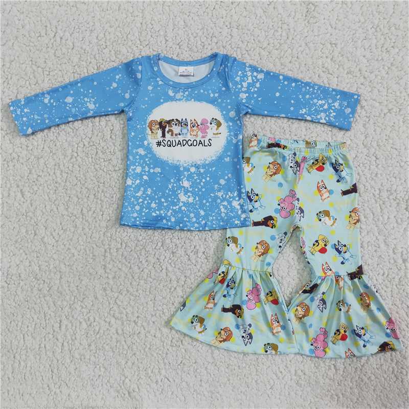 6 A19-4 Blue Cartoon T-shirt Bell Bottoms sets-promotion 2023.10.23