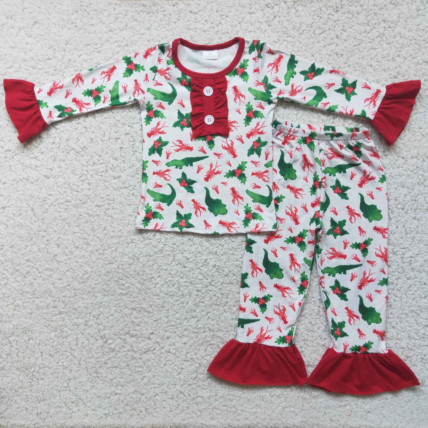 6 A2-27 girls crayfish dinosaur long sleeve pajamas outfit