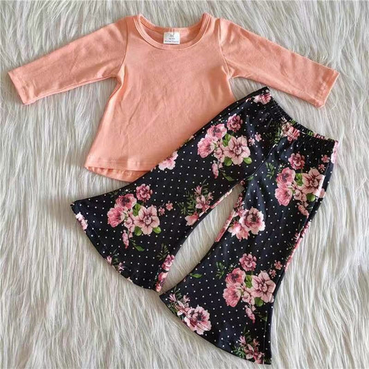 6 A20-12 Girl Long sleeve Floral bell bottom pants set-promotion 2023.10.30