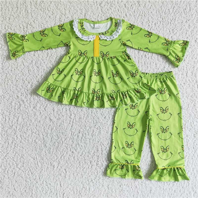 girls Xmas green Pajamas set 6 A20-15