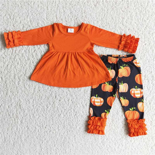 Orange tunic Tops pumpkin bottoms sets 6 A21-12